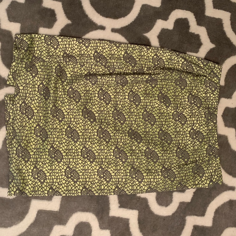 Yellow silk skirt with gray lace overlay. Size S from Target.
